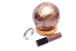 6-inch Handmade Old Finish Singing Bowl from Nepal with cushion, mallet, and mantra-embossed Tibetan bracelet for chakra healing and meditation