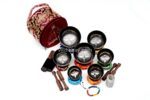 7 Chakra Black Painted Tibetan Singing Bowl Set with Buddha Eyes inside and mantra around – handmade in Nepal