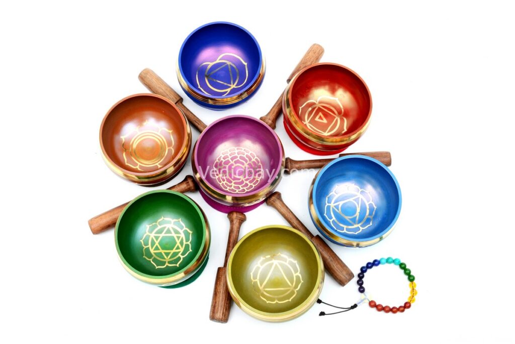 7 Chakra Color Healing Singing Bowl Set of 7 – 3.75 Inch Handmade in Nepal with Bracelet