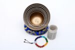 7 Chakra Natural Finish Singing Bowl Set of 7 with mallets, cushions, carry box, and bracelet – handmade in Nepal