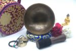 7-Inch Jhumka Full Moon Singing Bowl with tingsha, mallet, cushion, and chakra bracelet – handmade in Nepal