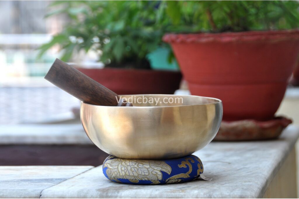 7 inch handmade Tibetan Therapy singing bowl with matt finish – thin wall design crafted in Nepal, includes mallet and cushion
