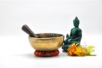 7 inch handmade Tibetan Lingam singing bowl with dim finish – rare Himalayan bowl with central lingam, includes mallet and cushion