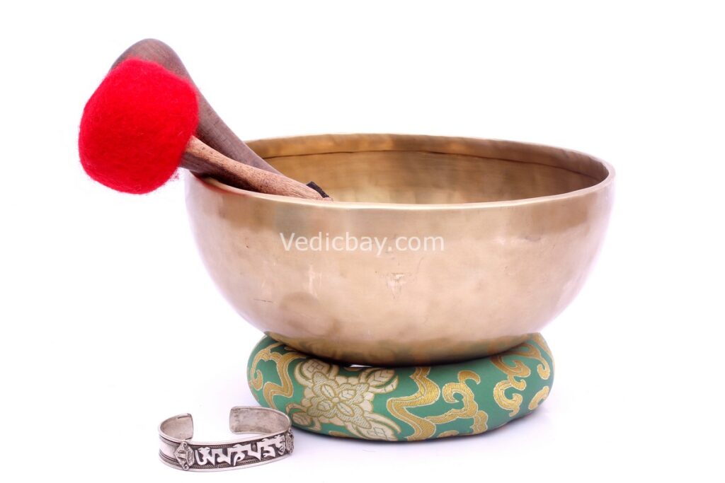 8-Inch Handmade Tibetan Singing Bowl – Dim Finish with Mallet, Felt Striker, Cushion & Bracelet