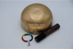 8 inch handmade Jhumka singing bowl with dim finish – crafted in Nepal, includes mallet, cushion, and chakra bracelet
