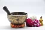 8-Inch Jhumka Full Moon Singing Bowl with cushion, mallet, and felt drum stick – handmade in Nepal