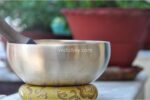 8 inch handmade Tibetan Therapy singing bowl with matt finish – thin wall design crafted in Nepal, includes mallet and cushion
