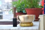 8 inch handmade Tibetan Therapy singing bowl with matt finish – thin wall design crafted in Nepal, includes mallet and cushion