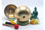8 inch handmade Tibetan Lingam singing bowl with dim finish – rare Himalayan ritual bowl with central lingam, includes mallet and cushion