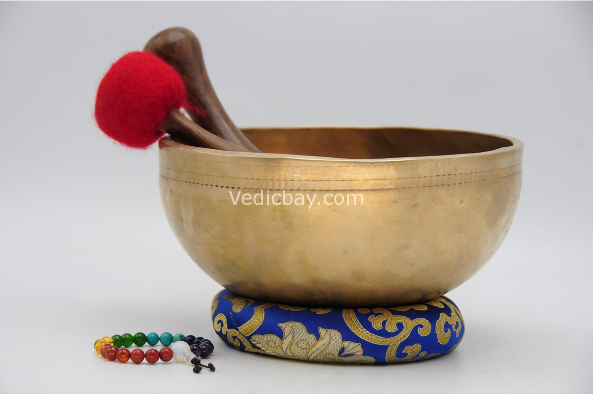 Large 9 inch Jhumka singing bowl with dome-shaped thick walls and dim matte finish – Nepalese meditation bowl set