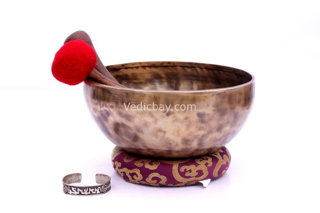 9-Inch Old Finish Handmade Singing Bowl with Cushion, Mallet & Mantra Bracelet