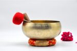 9 inch handmade Tibetan Therapy singing bowl with dim finish – thin wall design, includes mallet, felt drum stick, and cushion