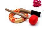 9 inch handmade Tibetan Therapy singing bowl with dim finish – thin wall design, includes mallet, felt drum stick, and cushion