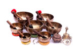 Professionally Tuned 7 Chakra Old Finish Singing Bowl Set with Bell, Cushion, Mallets & Tingsa